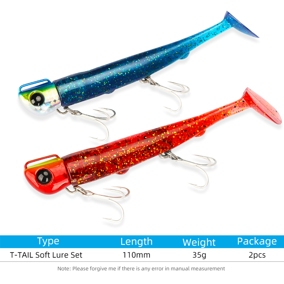 CHEERY T Tail Jig Head Soft Fishing Lure 110mm 35g Long Casting Saltwater Artificial Bait Seabass Sinking Jigging Set – Worms & Grubs – view 2