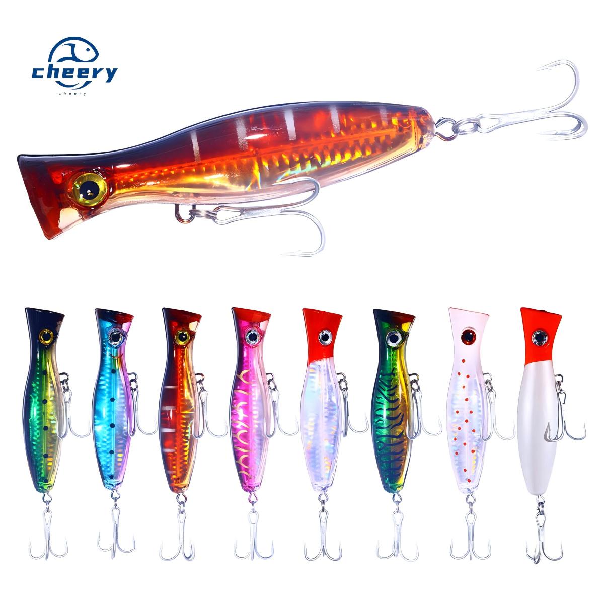 CHEERY Topwater Floating Popper Hard Fishing Lure Laser Finish Treble Hooks Saltwater Freshwater Bass Fishing Bait – Popper – view 1