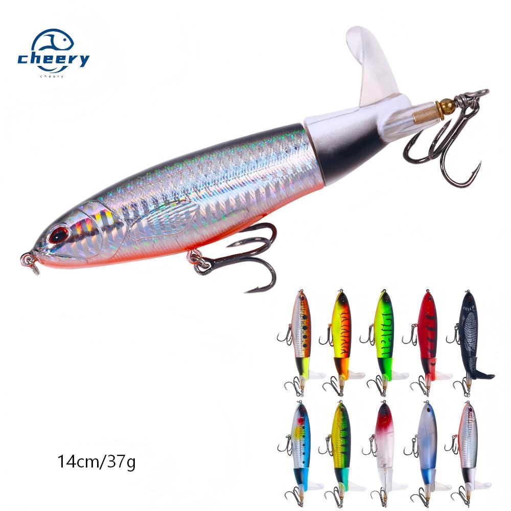 CHEERY 14cm 37g Wobblers Top Water Popper Fishing Lure Hard Bait Rotating Soft Tail Fishing Tackle Whopper Plopper – Pencil – view 1