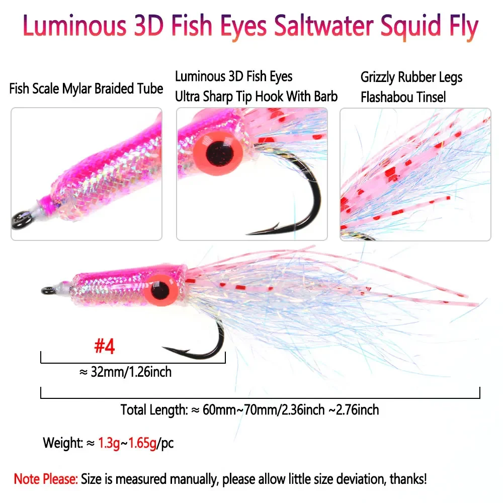 3D Luminous Eyes Small Squid Fly Artificial Rubber Legs Flash Tinsel Streamer Flies Trout Bass Saltwater Fishing Lures Baits – Octopus Skirt – view 2