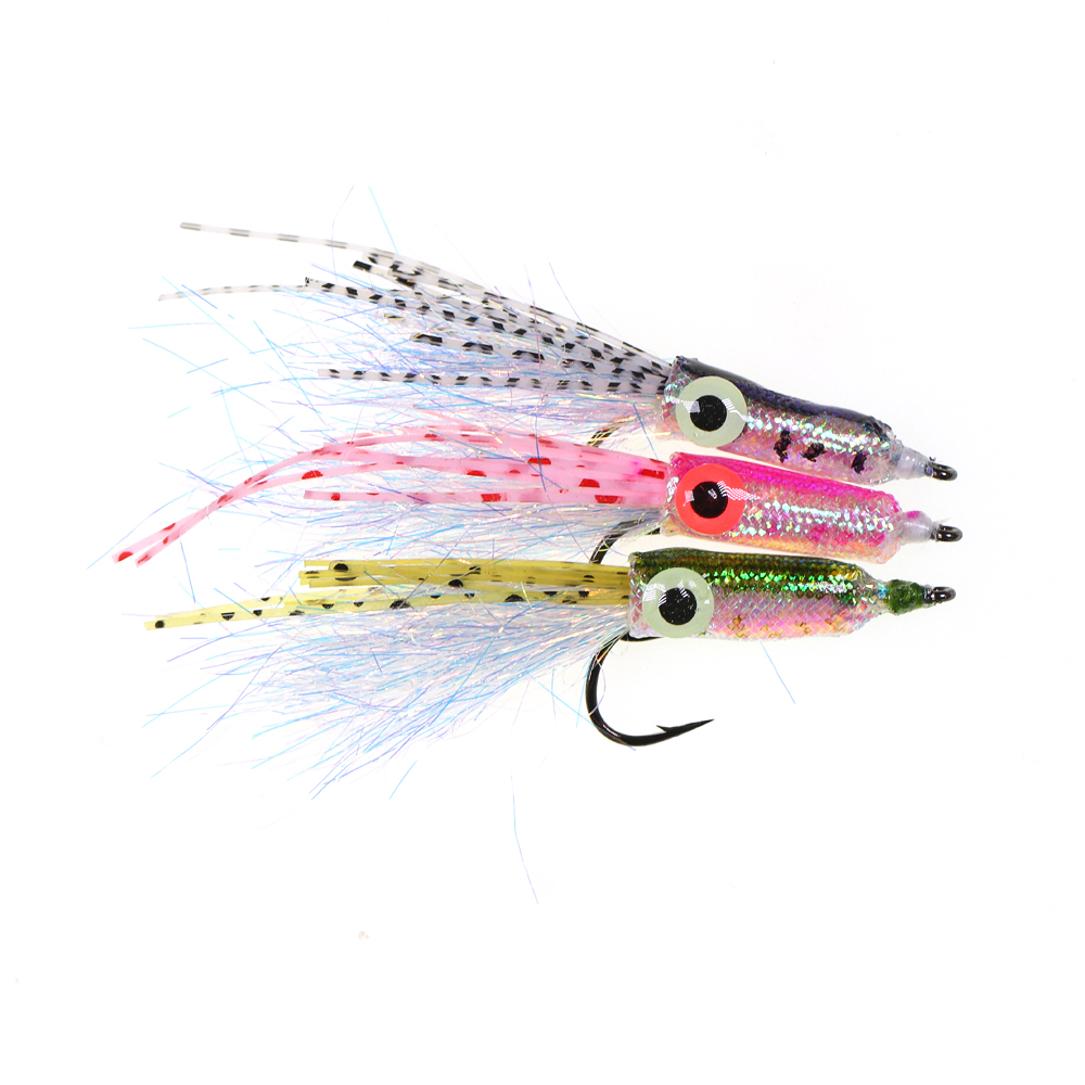 3D Luminous Eyes Small Squid Fly Artificial Rubber Legs Flash Tinsel Streamer Flies Trout Bass Saltwater Fishing Lures Baits – Octopus Skirt – view 1