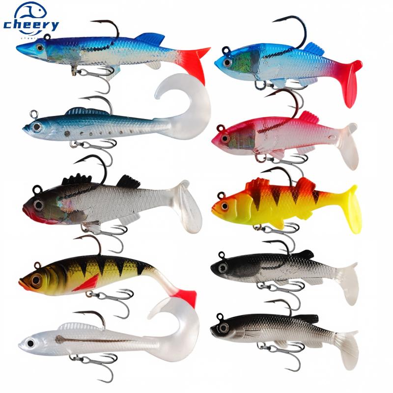 CHEERY 6pcs 8pcs 9pcs 11pcs 13pcs Swimbait Bionic Rubber Shad Fish Soft Bait With Lead Head Hooks Jig Wobblers Fishing Lure Set – Worms & Grubs – view 1