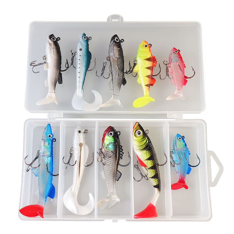 CHEERY 6pcs 8pcs 9pcs 11pcs 13pcs Swimbait Bionic Rubber Shad Fish Soft Bait With Lead Head Hooks Jig Wobblers Fishing Lure Set – Worms & Grubs – view 2