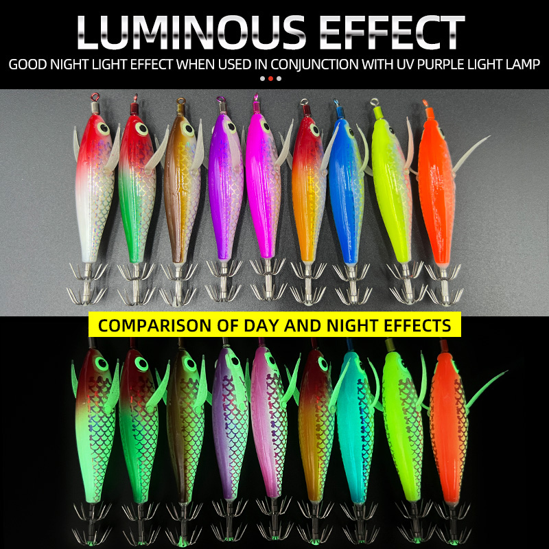 Glow Squid Jig Hook Saltwater Fishing Bait Artificial Egg Wood Shrimp Lures Sea Fishing Octopus Cuttlefish Squid Lure – Wood Shrimp – view 3