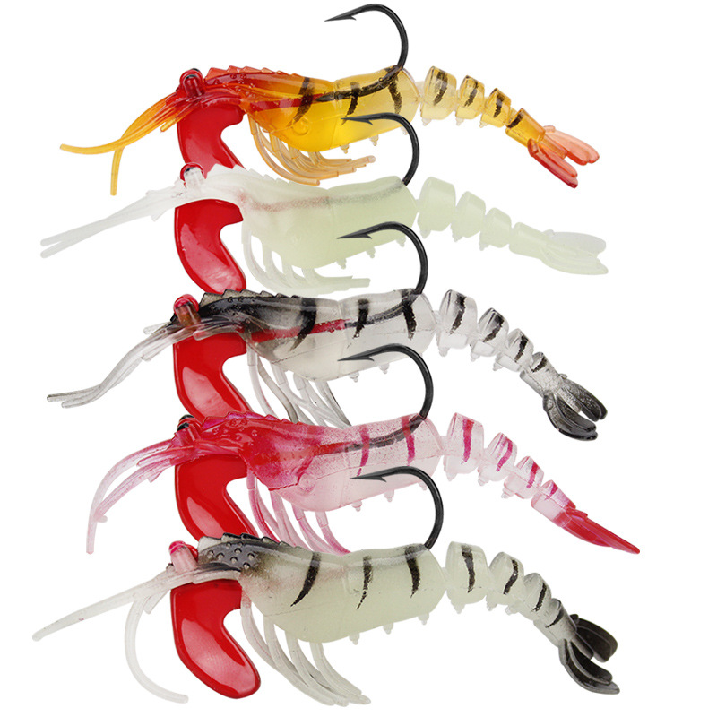 Cheap 5-Section Luminous Shrimp Lure with Jointed Soft Prawn Baits Lead Head Plastic Soft Shrimp Lure – Worms & Grubs – view 1