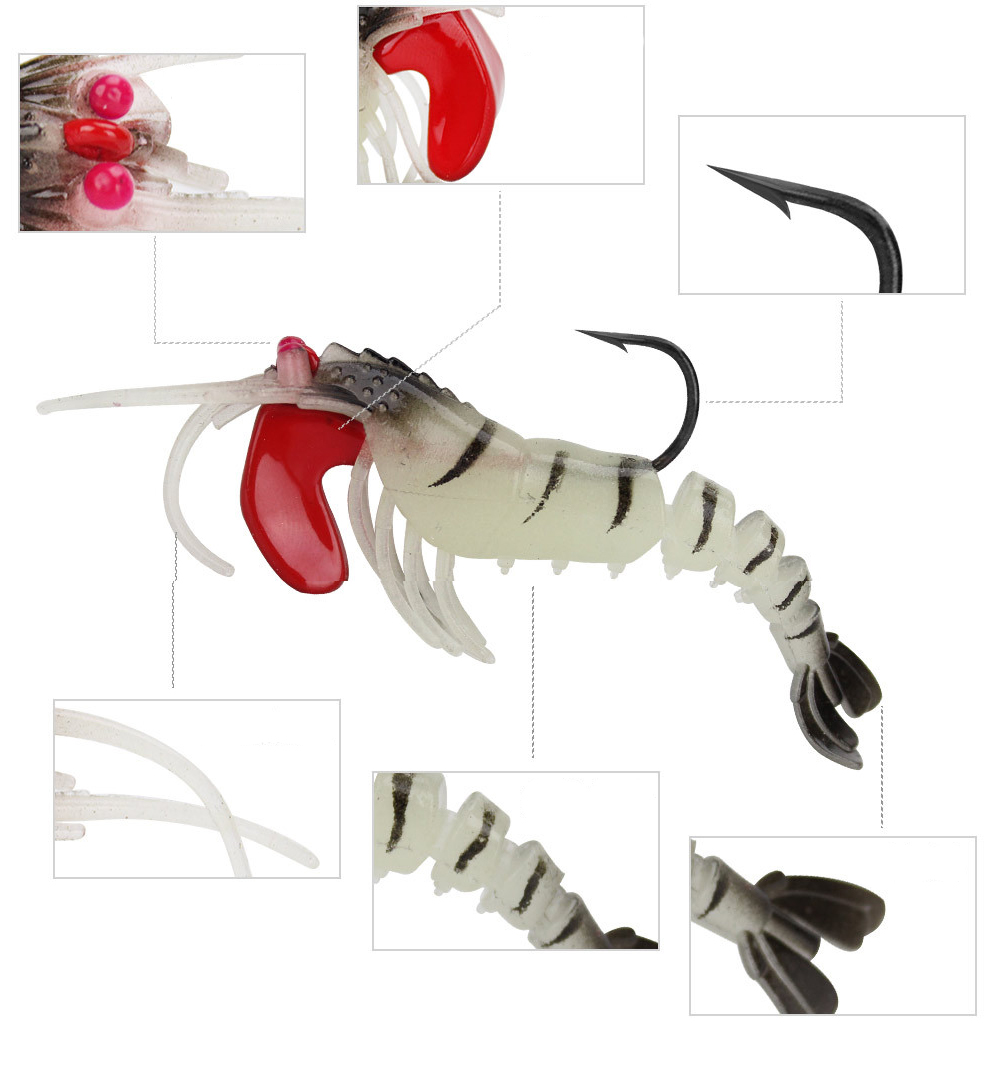 Cheap 5-Section Luminous Shrimp Lure with Jointed Soft Prawn Baits Lead Head Plastic Soft Shrimp Lure – Worms & Grubs – view 3