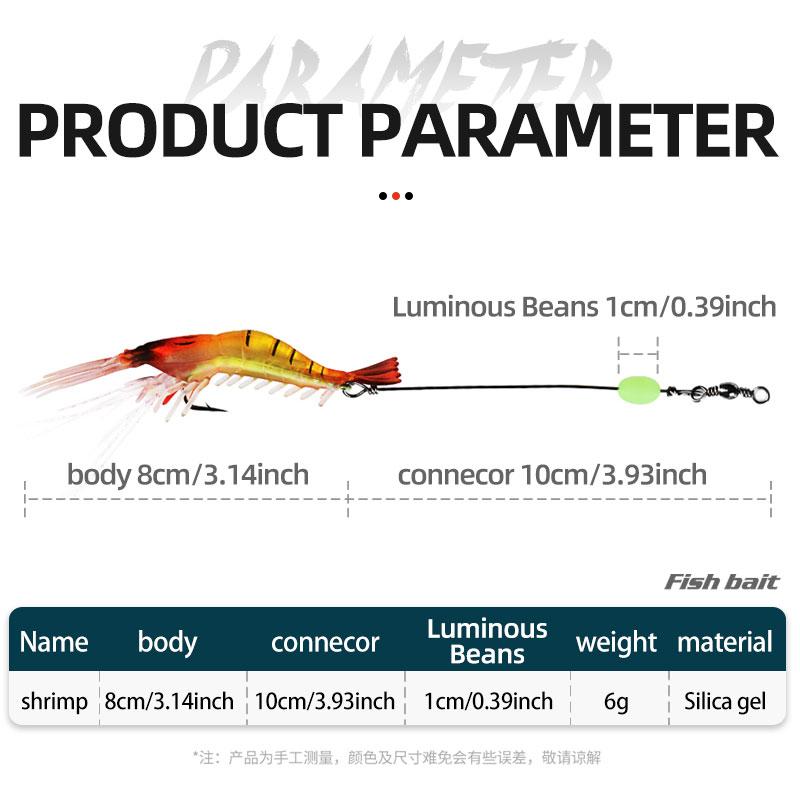 Artificial Luminous Shrimp Bait Kit with Built-in Hook Fishing Tackle Soft Plastic Sea Fishing Shrimp Lures – Worms & Grubs – view 5