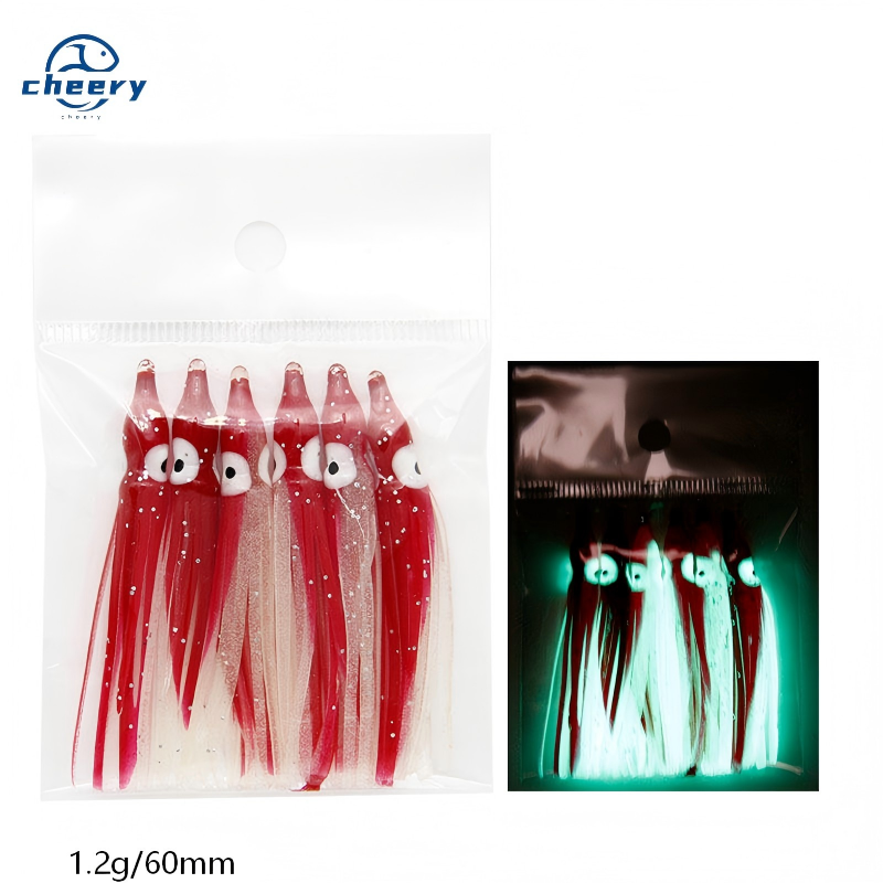Cheery 6PCS 60mm Saltwater Luminous Glowing Soft Plastic Octopus Bait Rubber Squid Skirts Lure Squid Jigs Lure – Octopus Skirt – view 1