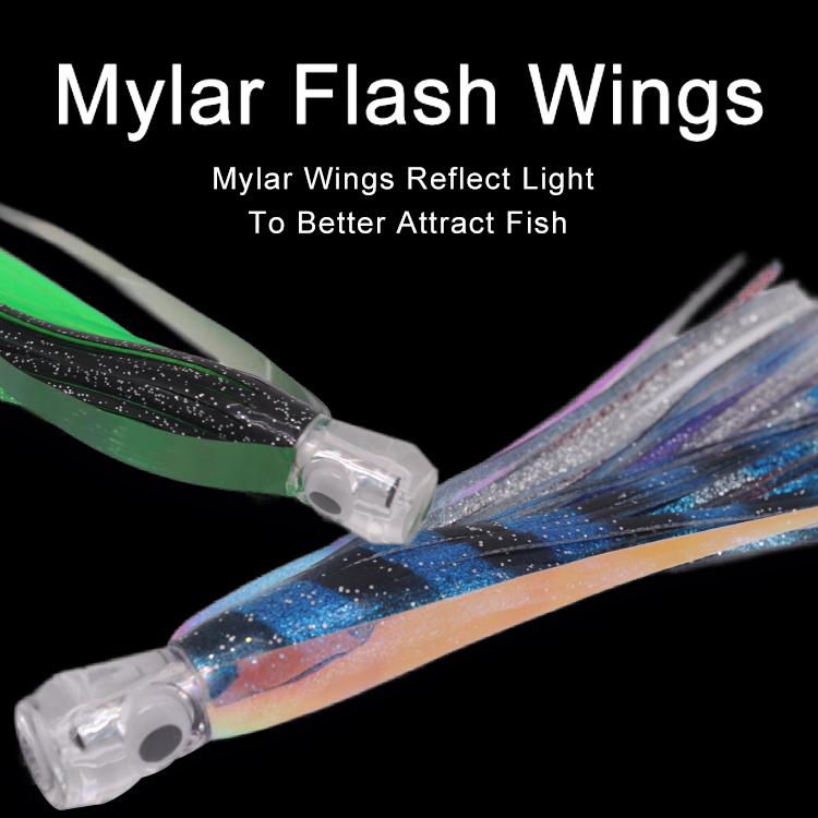 CHEERY 7.5in 9in Tuna Trolling Lures Mylar Flash Wings Reflective Acrylic Resin Head Soft Bait Offshore Fishing Saltwater Fish – Octopus Skirt – view 5