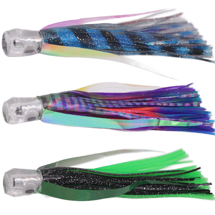 CHEERY 7.5in 9in Tuna Trolling Lures Mylar Flash Wings Reflective Acrylic Resin Head Soft Bait Offshore Fishing Saltwater Fish – Octopus Skirt – view 3