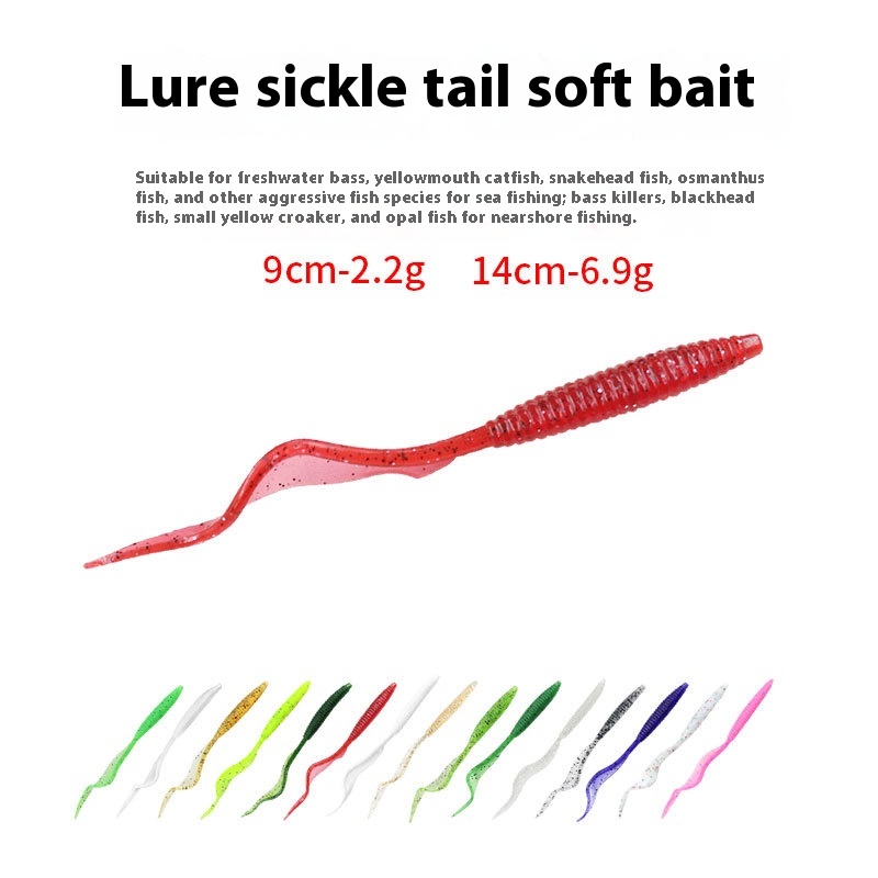 Wholesale Luminous Artificial PVC Bait 9cm 14cm Half Sickle Tail Soft Worm for Carp Freshwater Saltwater for Bottom Sea Bass – Worms & Grubs – view 4