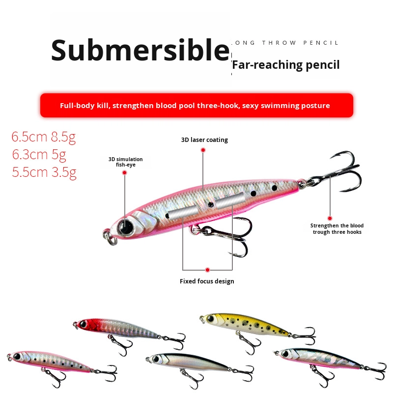 Cheery Long Casting Full Swim Layer Lure Bait Small Silver Micro-Vibrating Sinking Pencil Lure Carp ABS Red Snapper for Bottom – Pencil – view 3