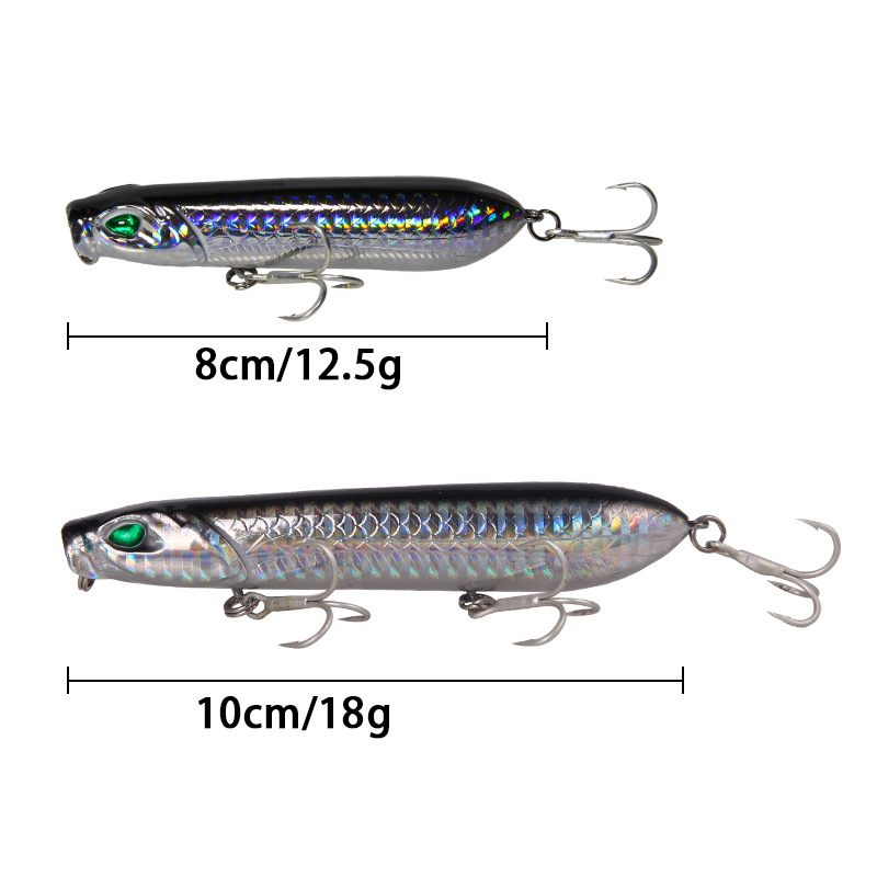 Premium Topwater Popper Bass Fishing Lure 80mm 12.5g & 100mm 18g Crank Bait Realistic Fish Attracting Carp – Popper – view 3