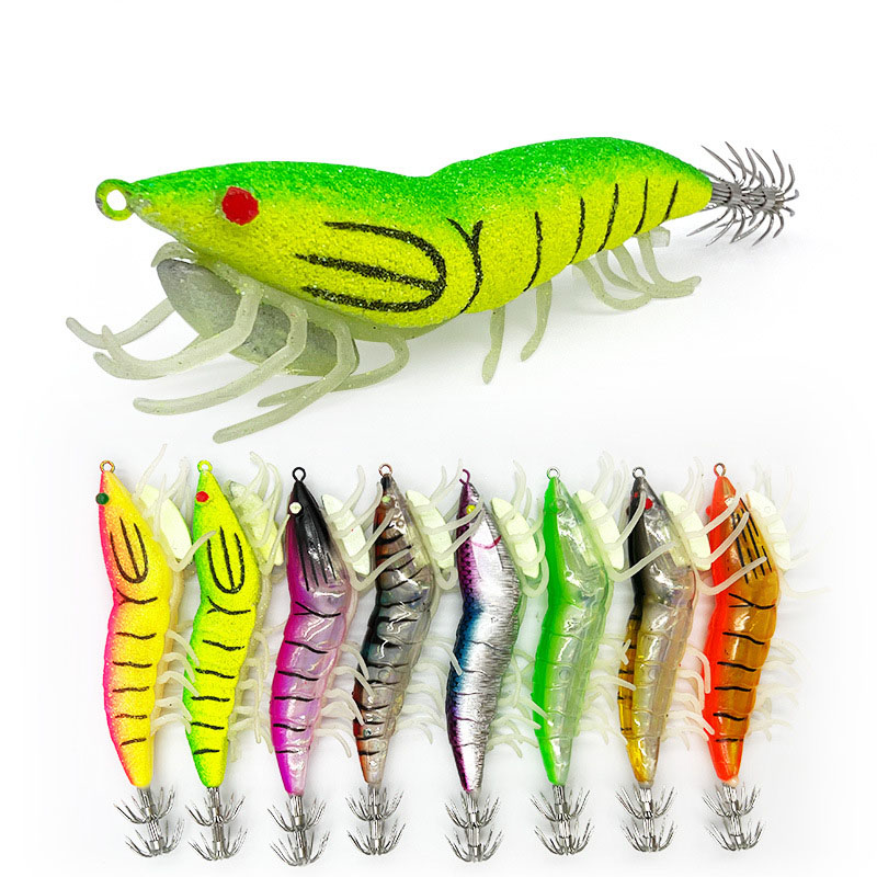 Cheery New Luminous Squid Hook Realistic Bait Shrimp Lure with Soft Feet Plastic Fishing Lure – Wood Shrimp – view 1