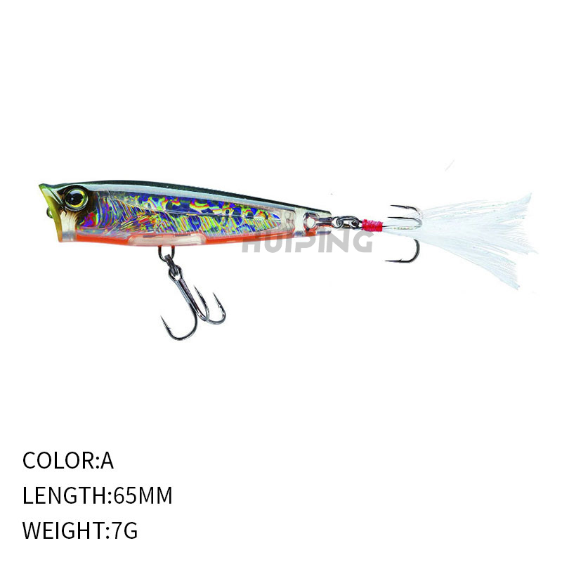 Cheery Topwater Ushpopper 3D Eyes Lure with Feather Hook Shaker Silicone Sea Fishing Lure for Bass Tuna for River Stream Fishing – Popper – view 5