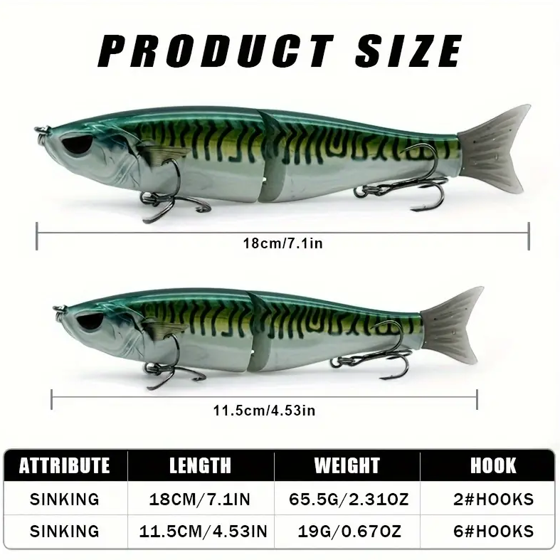 Cheery Lvde 18 Centimeter 65.5g Single Jointed ABS Gliding Fish Sinking Lure Big Game Trout Bass Fishing Swim Bait – Swimbait – view 3