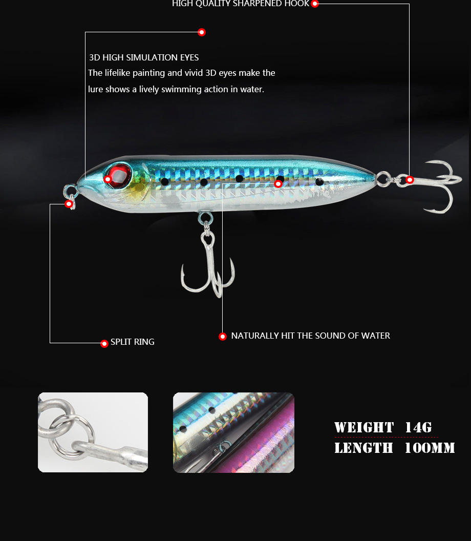 Cheery Cheery 100mm 14g Hard Plastic Swimbait Pike Bass Trout Lures Floating Artificial Bait Fishing Spook Silicone for River – Pencil – view 4