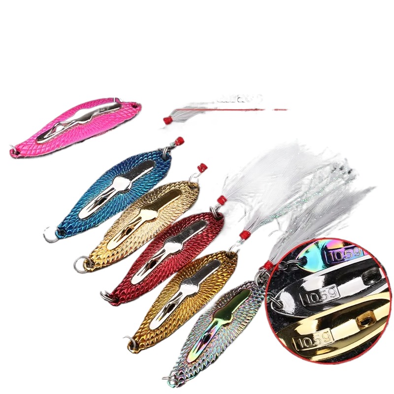 Cheery Stainless Steel 5G/7G/10.5G/14G Leech Metal Spoon Bait Feather Hook for Bass Fishing Ice Fishing Spinner Bait Technique – Metal Lure – view 3