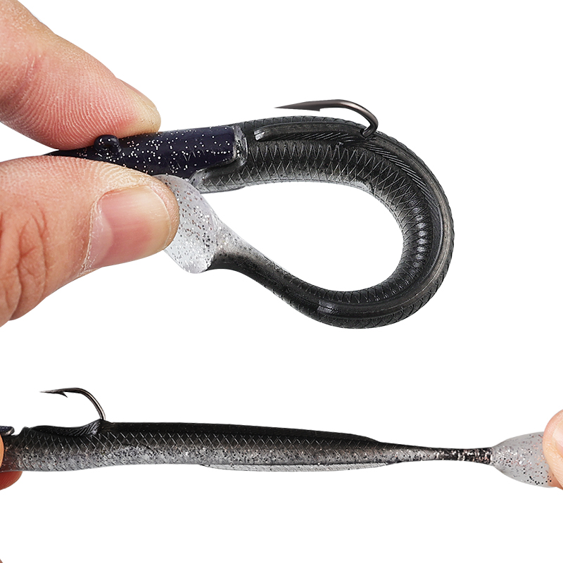 Cheery 12cm 23g Soft Baits T Tail Artificial Lures Set 6 Colors Eel Jig Head with Hand Lead Fishing Lure for Ocean Boat Fishing – Worms & Grubs – view 2