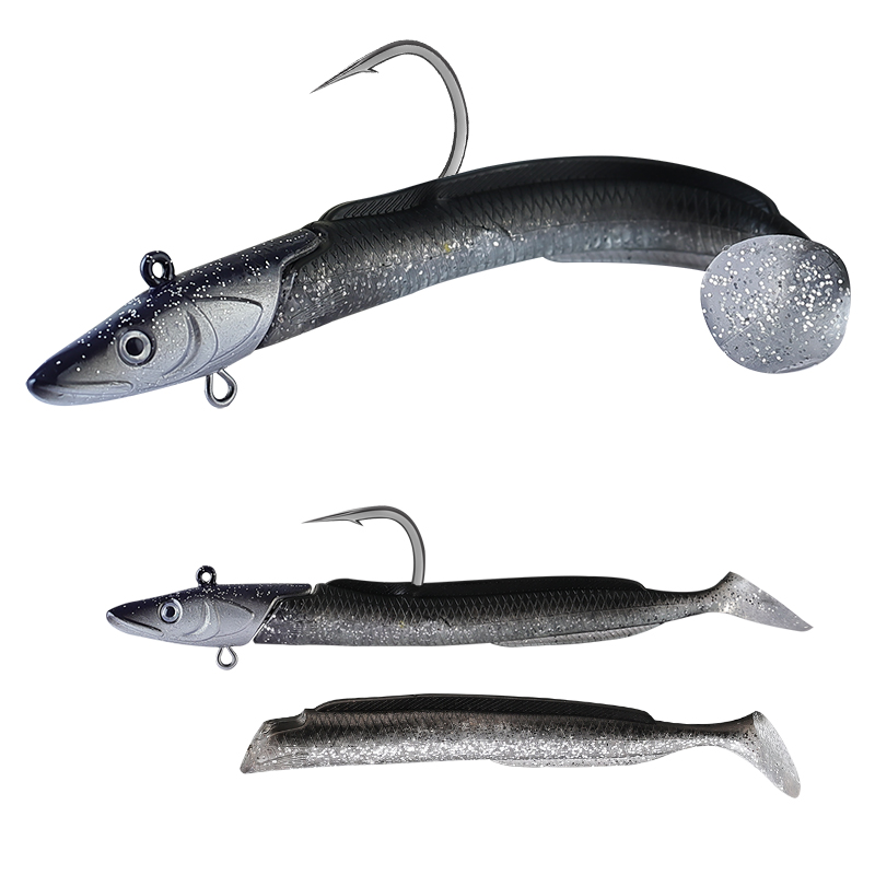 Cheery 12cm 23g Soft Baits T Tail Artificial Lures Set 6 Colors Eel Jig Head with Hand Lead Fishing Lure for Ocean Boat Fishing – Worms & Grubs – view 4