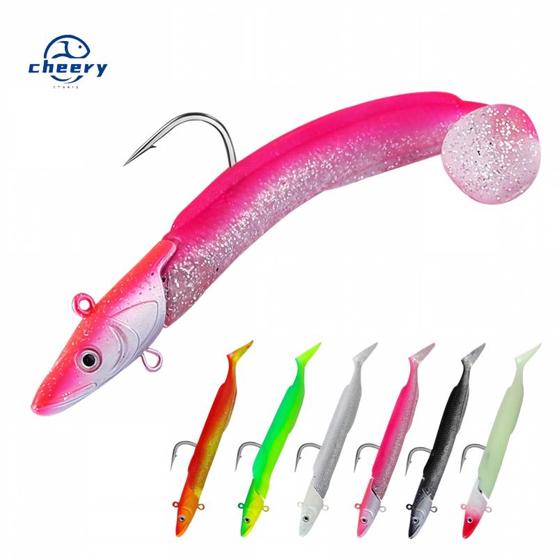 Cheery 12cm 23g Soft Baits T Tail Artificial Lures Set 6 Colors Eel Jig Head with Hand Lead Fishing Lure for Ocean Boat Fishing – Worms & Grubs – view 1