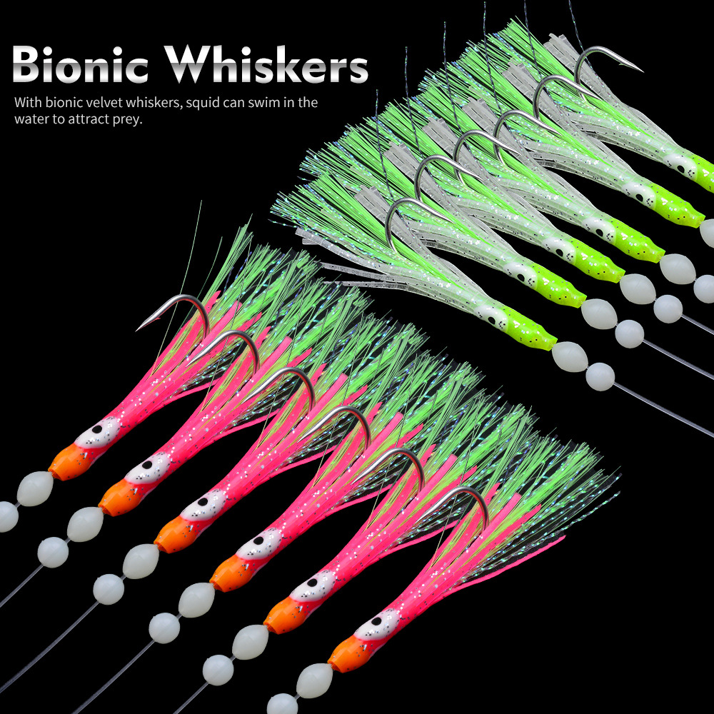 Cheery Luminous 14.5g 180cm Trolling Lure Fishing Hooks 6pcs Octopus Rig Artificial Soft Bait Made of Rubber and PVC – Fishing Lure – view 4