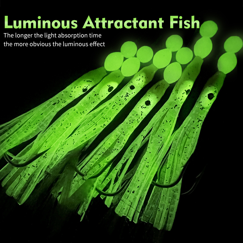 Cheery Luminous 14.5g 180cm Trolling Lure Fishing Hooks 6pcs Octopus Rig Artificial Soft Bait Made of Rubber and PVC – Fishing Lure – view 3