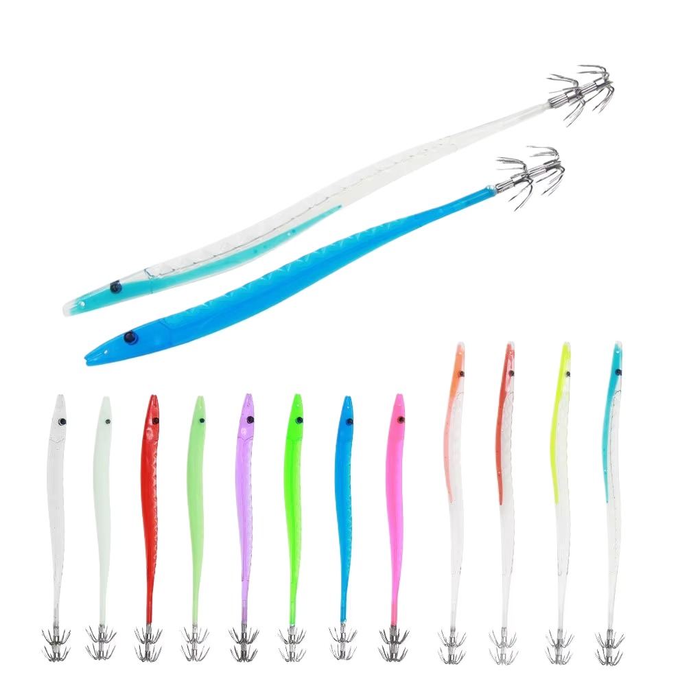 Cheery Shrimp Plastic Shrimp Hairtail Bait Umbrella Hook Squid Hard Baits Printed Condition for Marlin Target – Worms & Grubs – view 2