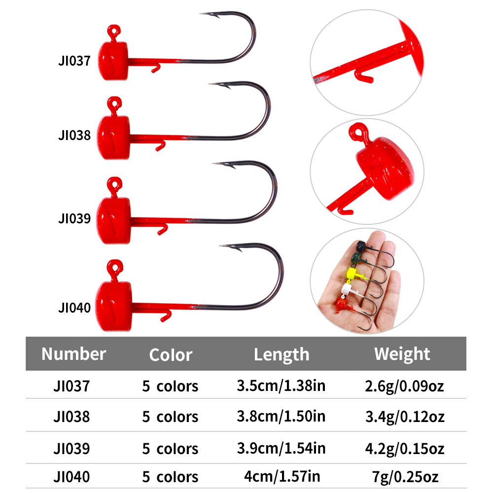Cheery Wholesale Metal Lead Mushroom Head Jig Fishing Lures 5pcs/bag 2.8g 3.6g 4.6g 7g Soft Bait Jig Hooks – Fishhook – view 5