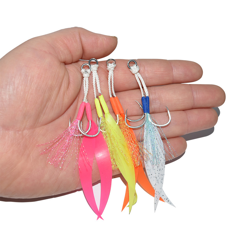 Cheery High Quality Double Hook Metal Jig with High Carbon Steel Hook Ribbon Silicone Skirt Fishing Lure for Marine Fishing – Fishing Lure – view 2