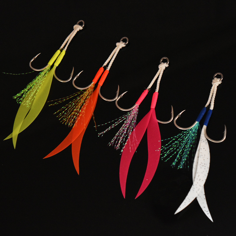 Cheery High Quality Double Hook Metal Jig with High Carbon Steel Hook Ribbon Silicone Skirt Fishing Lure for Marine Fishing – Fishing Lure – view 3