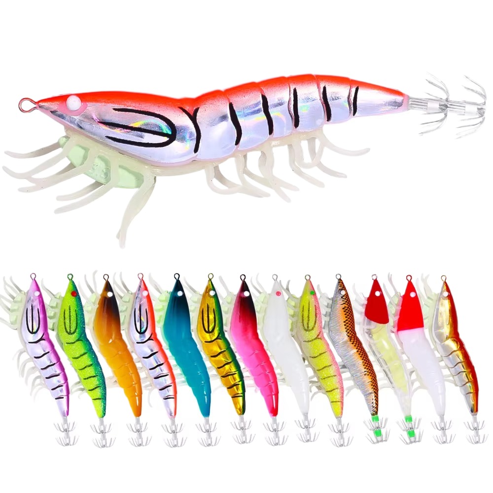 Cheery 12cm 22.4G Luminous Shrimp Squid Lure Bionic Bionic Fishing Bait Printed Artificial Hard Bait for Sea Fishing – Wood Shrimp – view 1