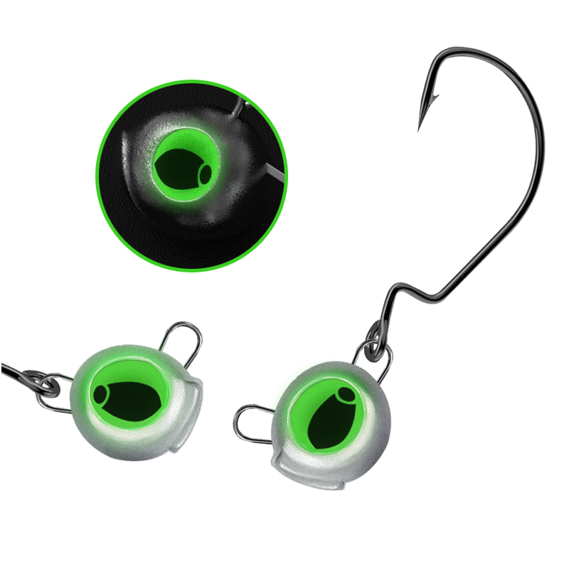 Cheery Night Glow Fishing Jig Hooks 3.5g 10g Luminous 3D Eye Obstacle-Jumping Lead Durable Crappie Heads Hook for Saltwater Fish – Metal Lure – view 3