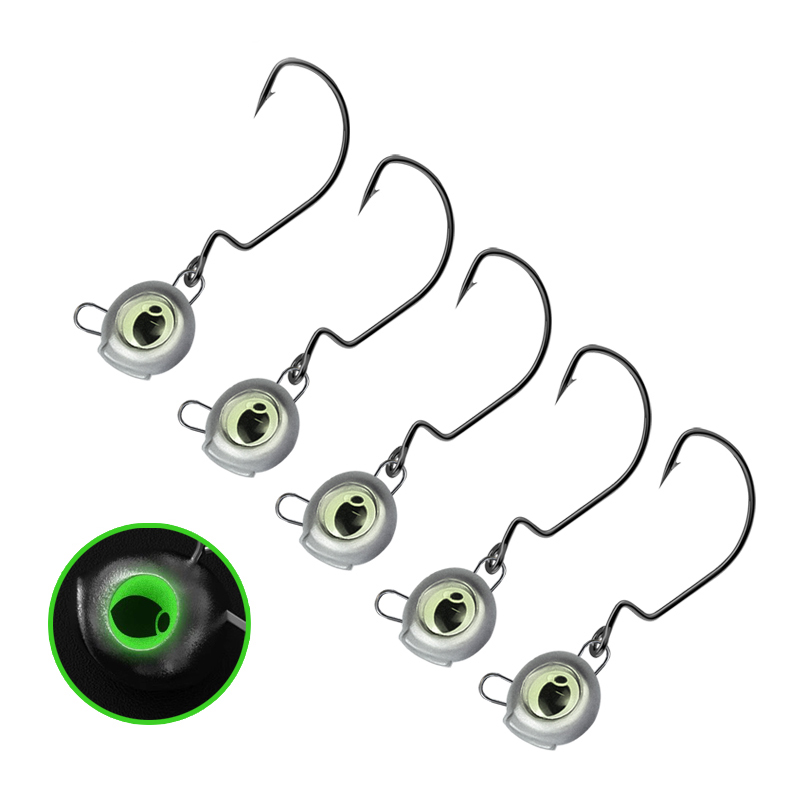 Cheery Night Glow Fishing Jig Hooks 3.5g 10g Luminous 3D Eye Obstacle-Jumping Lead Durable Crappie Heads Hook for Saltwater Fish – Metal Lure – view 2