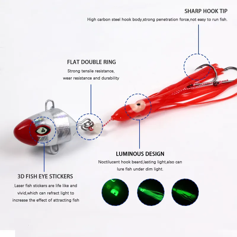 Cheery 100g 150g 200g 250g 300g Squid Skirt Assist Hook Rig Jig Head Fishing Lure Octopus Jigging Rigs – Metal Lure – view 4