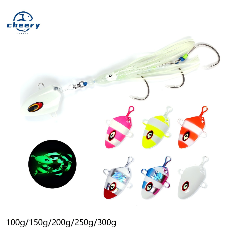 Cheery 100g 150g 200g 250g 300g Squid Skirt Assist Hook Rig Jig Head Fishing Lure Octopus Jigging Rigs – Metal Lure – view 1