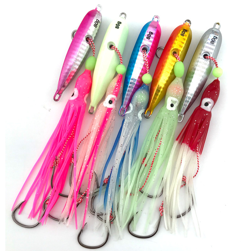 80g Luminous Fishing Octopus Squid Shrimp Jig Lure Treble Hook Silicone Skirt Trolling Hard Lure – Octopus Skirt – view 2