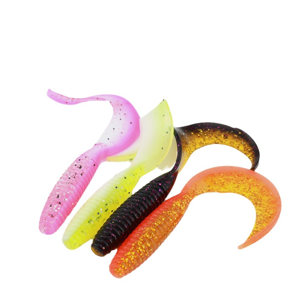 15pcs/bag 30pcs/bottle of Shrimp Scent, Dual Color Threaded Rolled Tail Lure Fishing Soft Insect Bait – Worms & Grubs – view 1