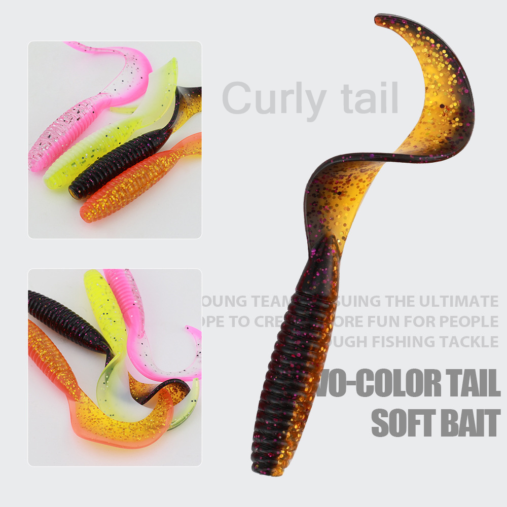 15pcs/bag 30pcs/bottle of Shrimp Scent, Dual Color Threaded Rolled Tail Lure Fishing Soft Insect Bait – Worms & Grubs – view 3