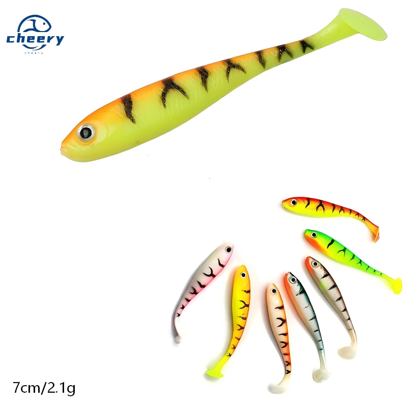 Cheery WT30 T-tail Soft Fishing Lures 7cm/2.1g Shad Artificial Soft Bait Jig Head Fishing Silicon Rubber Soft Bait – Worms & Grubs – view 1