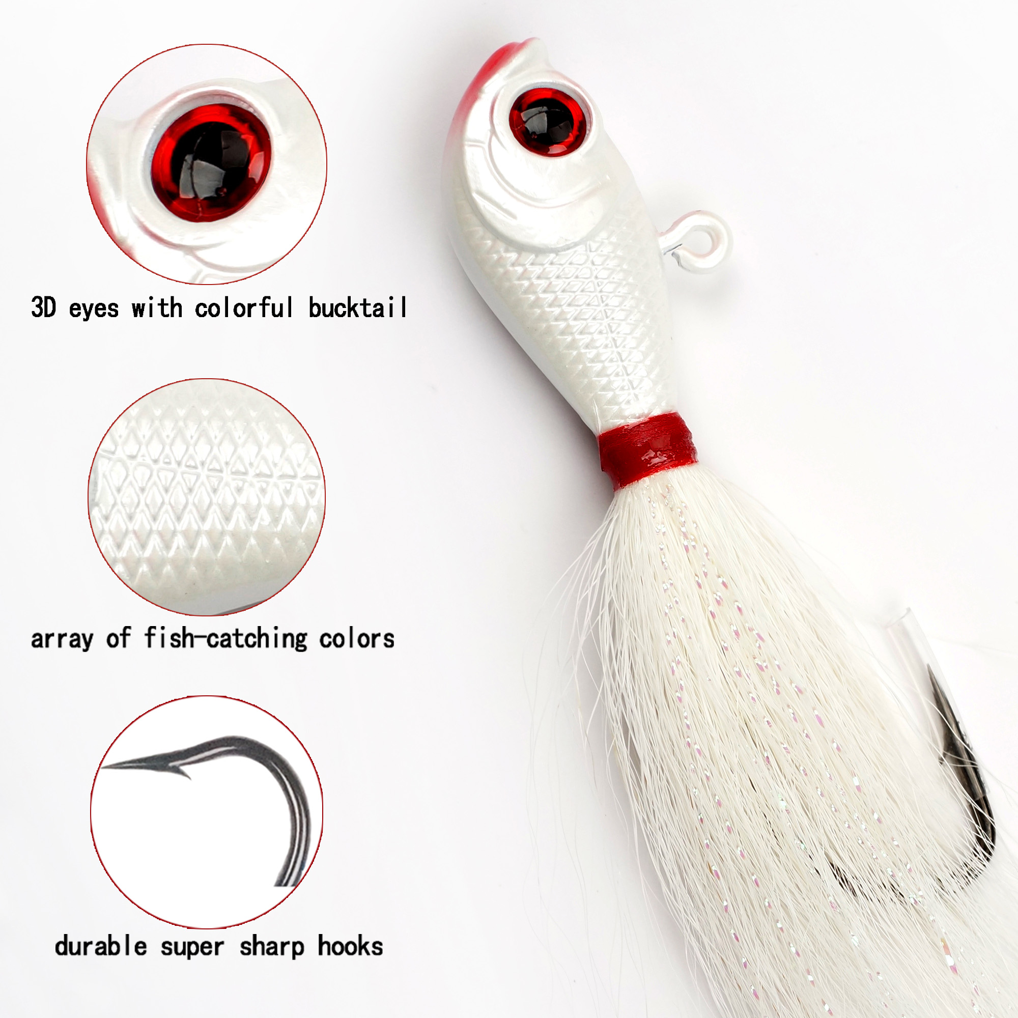 2oz 56G Tackle Mylar Series Bucktails Pearl White Metal Jig Head with Deer Hair Hand Tied – Metal Lure – view 4