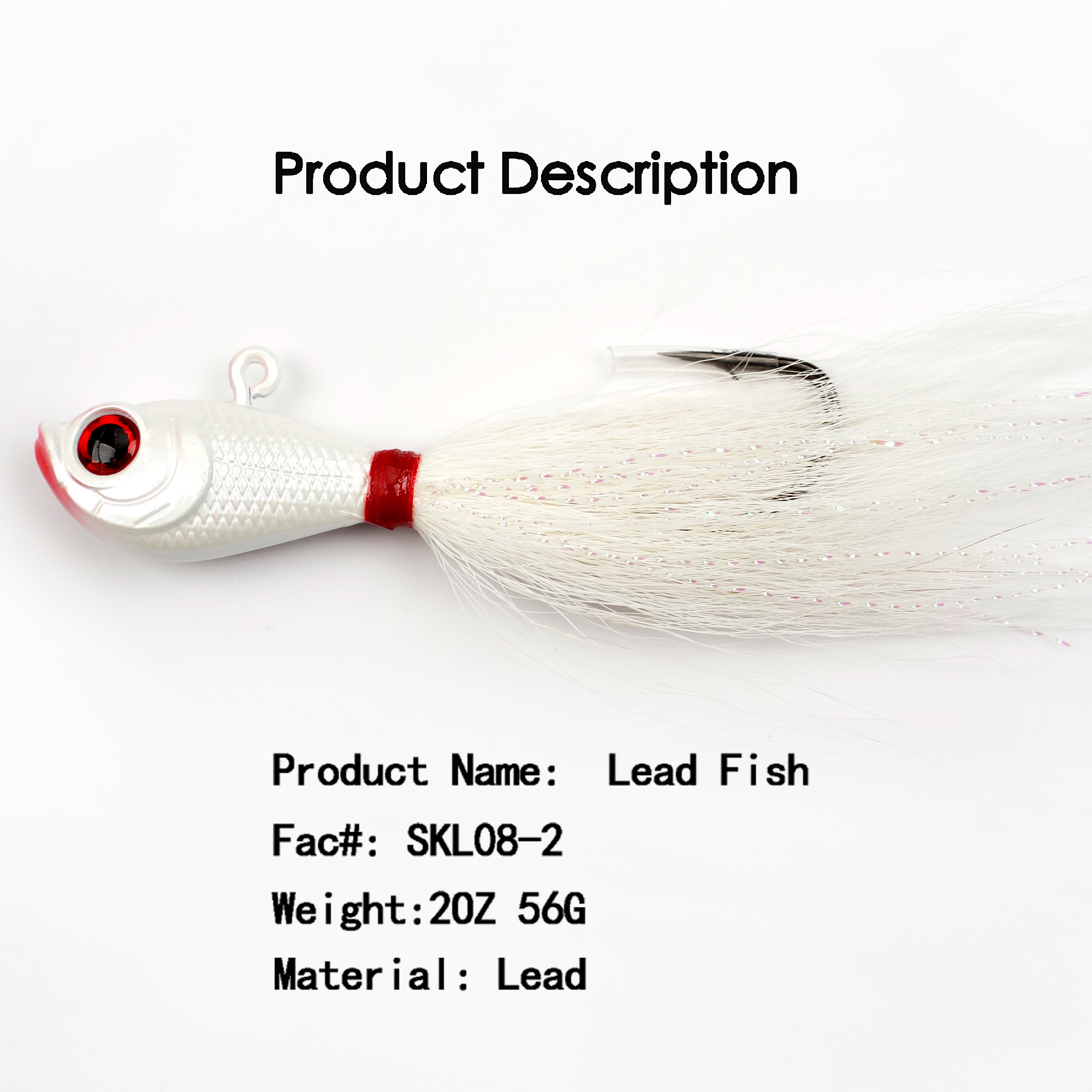2oz 56G Tackle Mylar Series Bucktails Pearl White Metal Jig Head with Deer Hair Hand Tied – Metal Lure – view 5