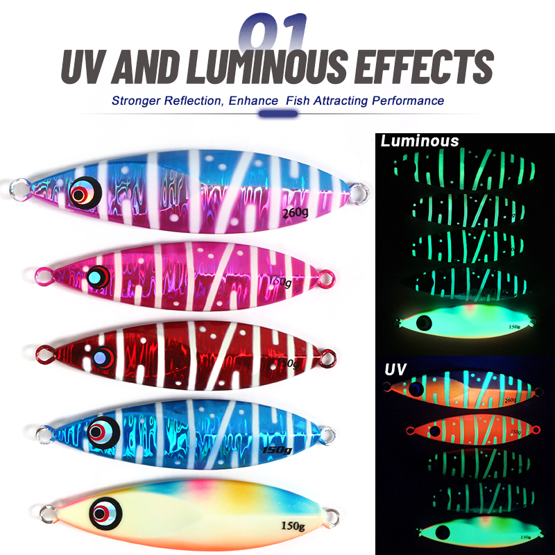150g Slow Fall Sinking Jigging Lures Twin Assist Hooks Luminous Hard Bait Metal Jigs Saltwater Fishing Lure – Metal Lure – view 3