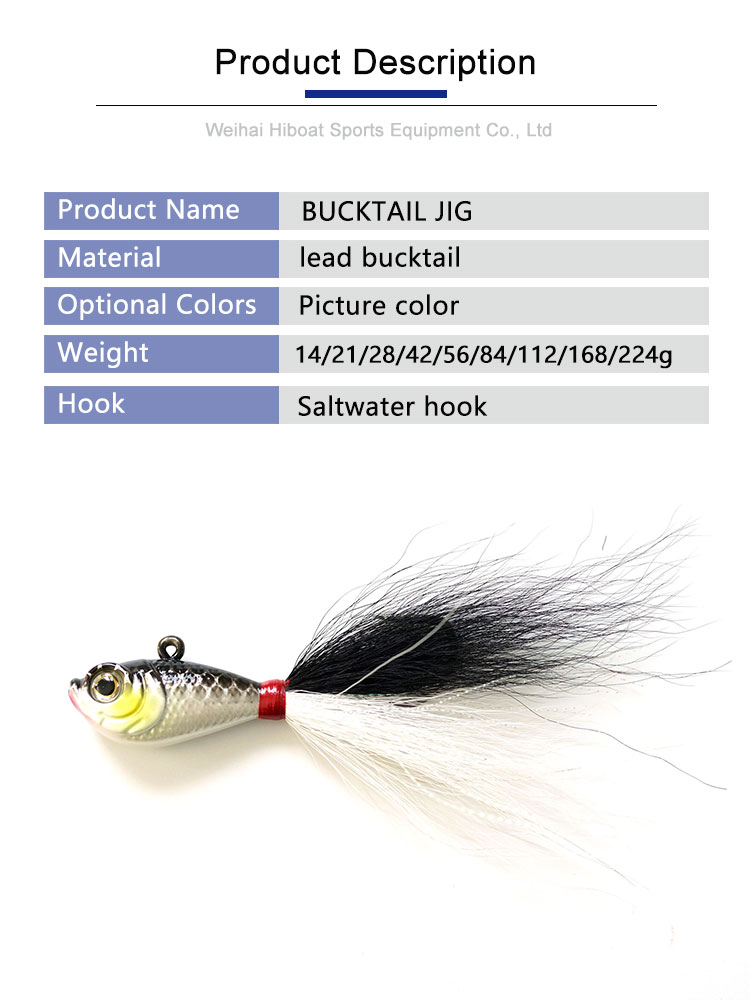 Jig Head Lead Bucktail 84g Hand Tied Bucktail with Mylar Accents Super Strong Black Nickle Saltwater Hooks Fishing Lures – Metal Lure – view 5