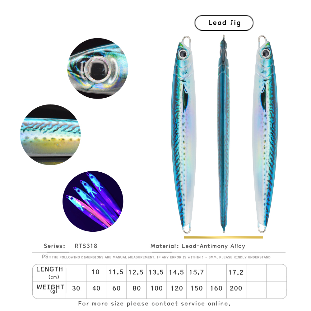 30g40g60g80g100g120g150g 3D Print Metal Jig Lure Long Flash Slow Fast Sinking Needle Major Vertical Craft – Metal Lure – view 3