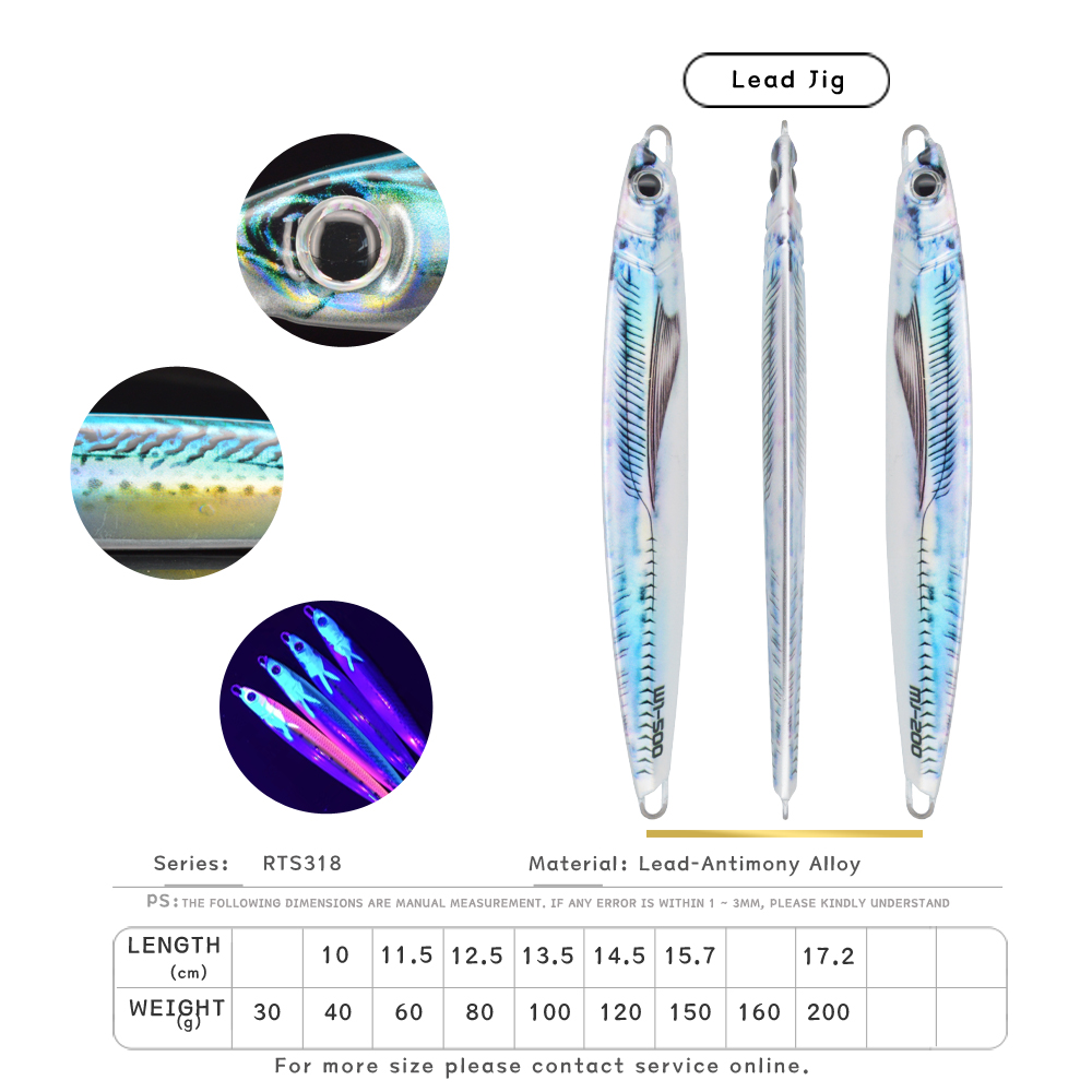 CHEERY 30g40g60g80g100g120g150g 3D Print Metal Jig Lure Long Flash Slow Fast Sinking Needle Major Vertical Craft – Metal Lure – view 3