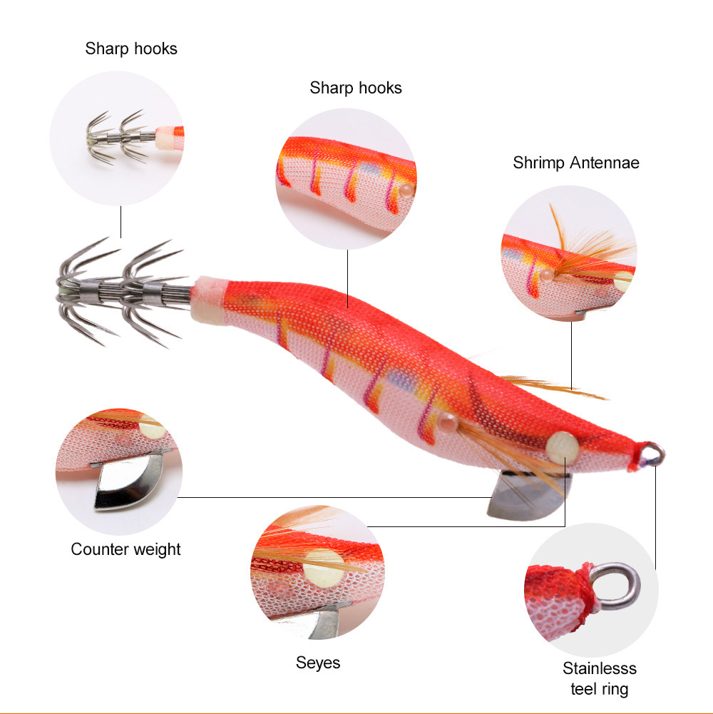 Cheery Luminous Silicone Squid Jig and Shrimp Egi Lure 65mm 79mm 93mm Artificial Hard Bait for River Fishing – Wood Shrimp – view 5