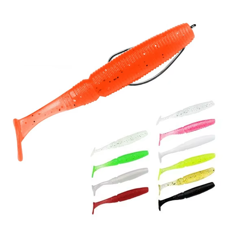 Factory Direct 7.5cm 3G Grooved Screw T-Tail Monster T-Tail Fish Lure Soft PVC Bass Bait Fishing Lure – Worms & Grubs – view 1