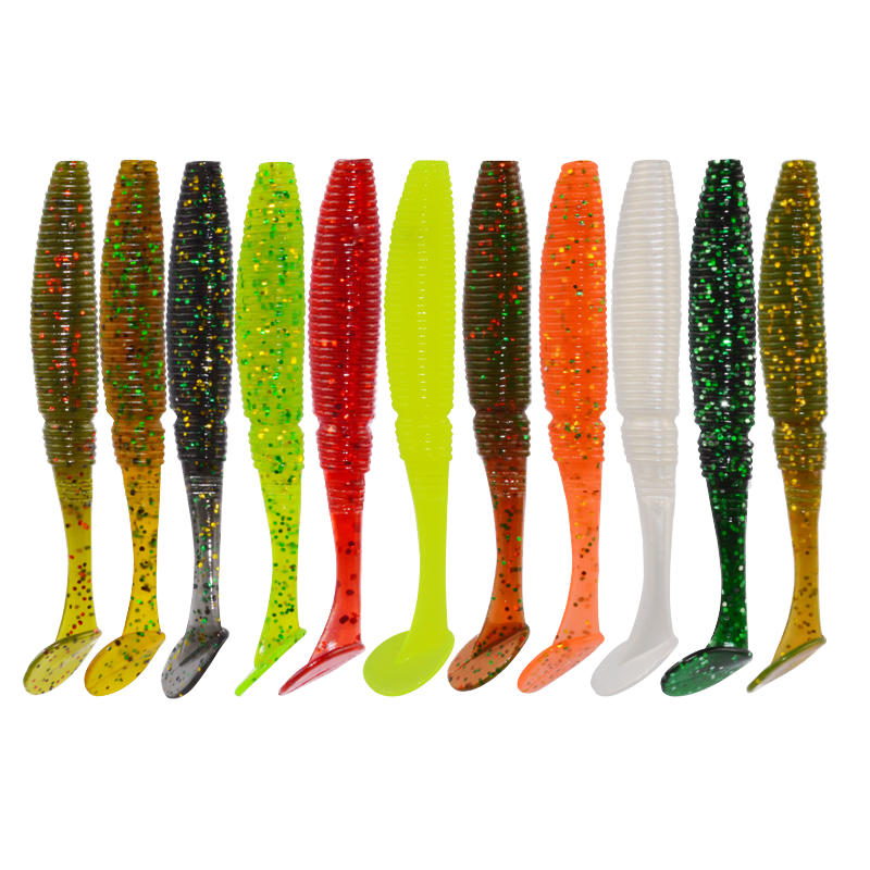 Factory Direct 7.5cm 3G Grooved Screw T-Tail Monster T-Tail Fish Lure Soft PVC Bass Bait Fishing Lure – Worms & Grubs – view 2