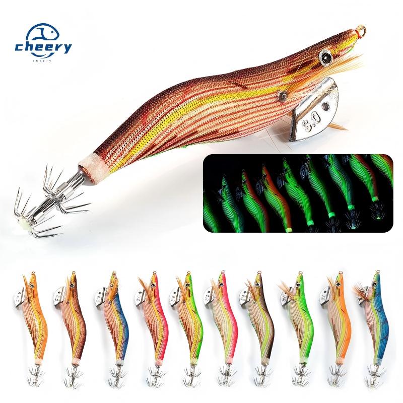CHEERY Squid Jigs Lures Bait 12.5cm 15g Prawn Cuttlefish Bait Whole Sale Luminous Wooden Shrimp Squid Jig Egi Seawood – Wood Shrimp – view 1